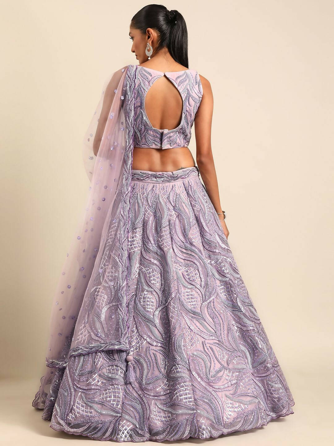 House of Panchhi Lavender Net Sequins and Zarkan embroidery Lehenga choli & Dupatta | Grocsy