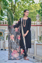 Partywear Designer Chanderi Black Stitched Suit With Dupatta - Tanisha | Grocsy