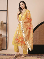 Yellow PV Chanderi Embroidery Work,Printed Kurta Set - Riya | Grocsy