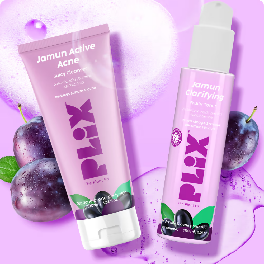 PLIX The Plant Fix - Jamun Active Acne Regime With Cleanser & Toner To Unclog Pores & Reduce Acne | Grocsy