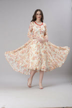 Souchii Cream Floral Printed Fit & Flare Dress | Grocsy