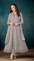 Anaita Grey Heavy Faux Georgette Stitched Suit with Embroidered Sequence Work | Grocsy