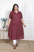 Miravan Women's Plus Size Relaxed Fit Red Floral Printed A-Line Pure Cotton Kurta | Grocsy