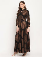 Ahalyaa Women Black Crepe Copper Foil Print Dress | Grocsy