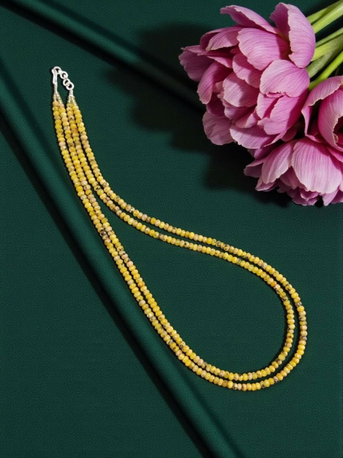 Joban Fashion Women Yellow 2 Layer Agate Necklace, Silver Finish | Grocsy