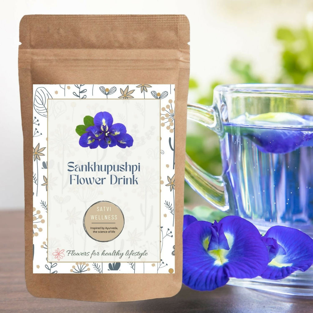 Satvi Wellness Shankhupushpi Flower Tea | Blue Butterfly Pea Tea | Blue Tea Mix | Herbal Tea | Grocsy