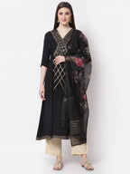 Myshka Black Color Rayon Embroidered Kurta With Dupatta Set | Grocsy