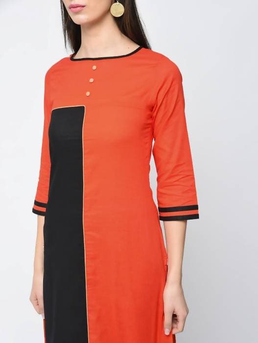 Aniyah Cotton Block Orange Straight Kurta (AN-124K) | Grocsy