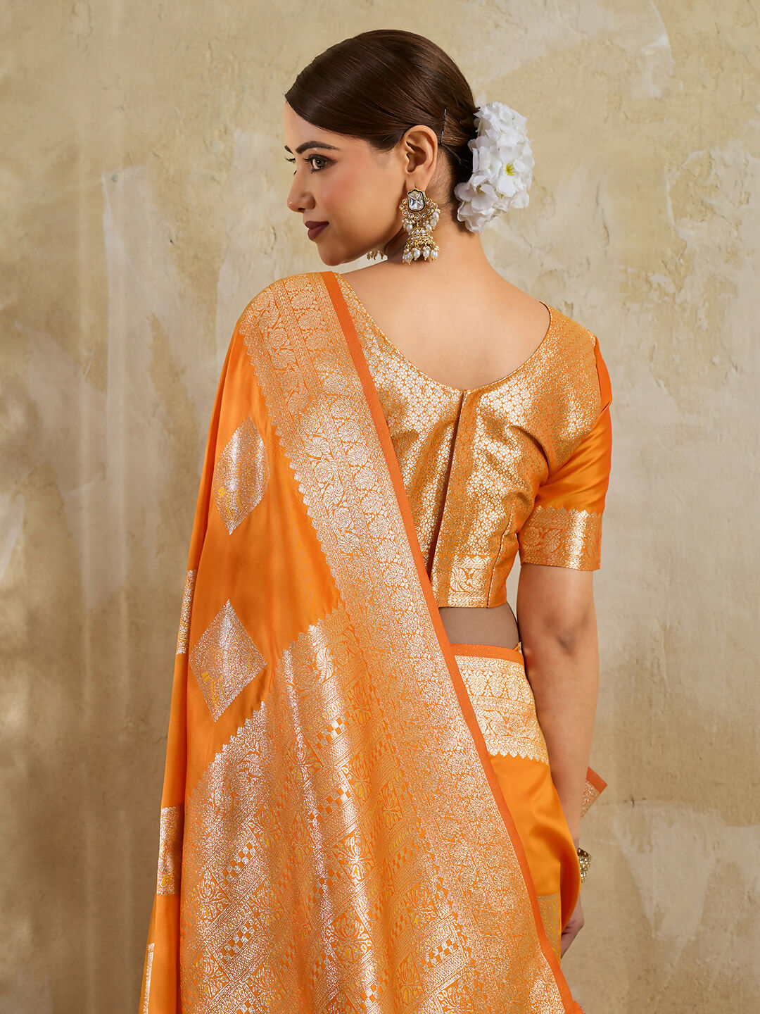 Shree Shyam Fashion Orange Silk Blend Saree | Grocsy
