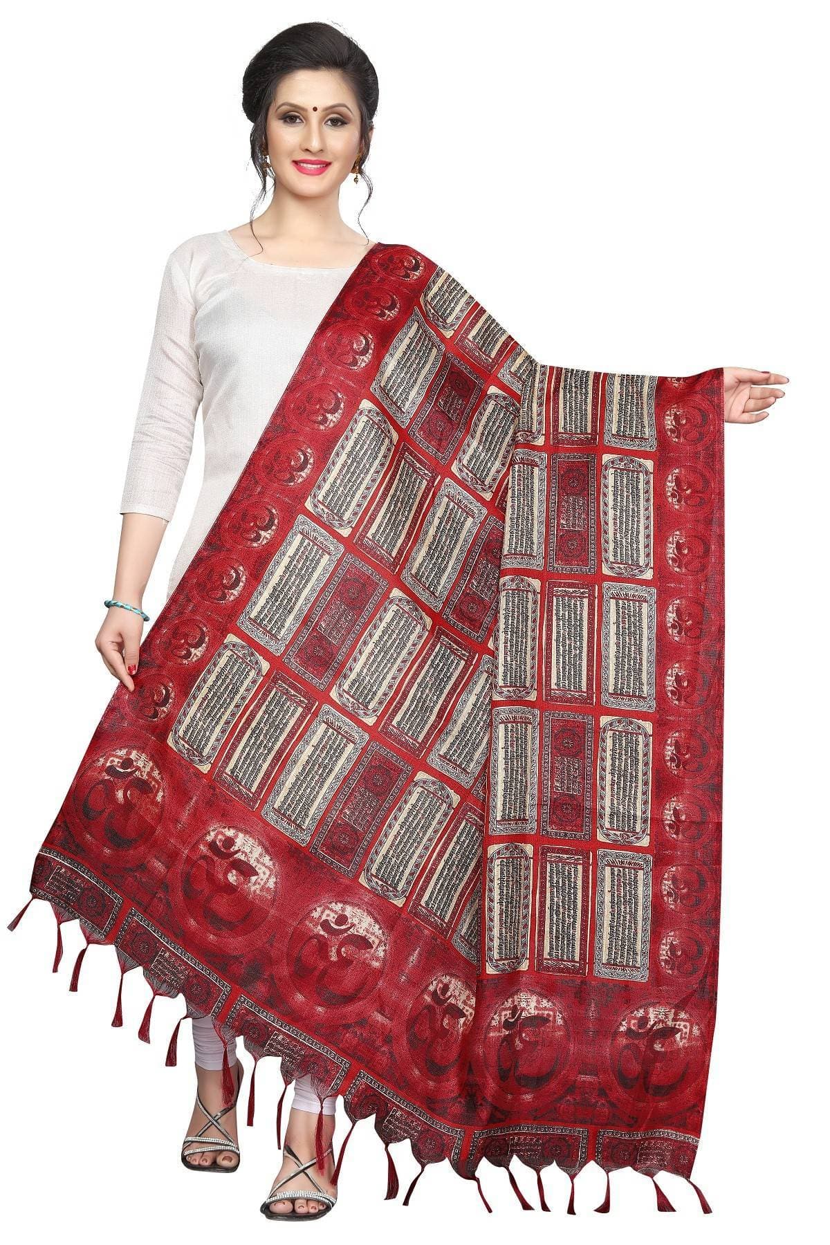 Vamika Traditional Red Printed Khadi Bhagalpuri Dupatta | Grocsy