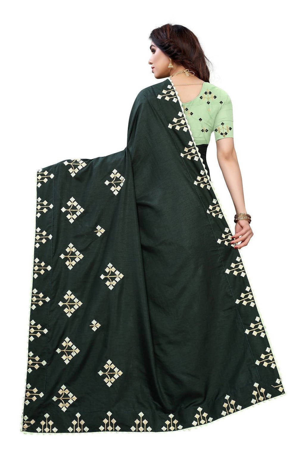 Vamika Green Dola Silk Embroidery Saree (JENY GREEN) | Grocsy