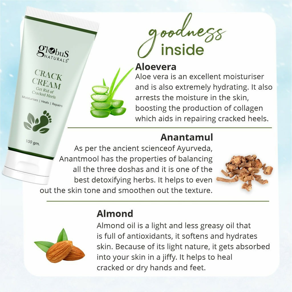 Globus Naturals Crack Cream for Dry & Cracked Heels & Feet | Grocsy