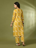 Myshka Women's Yellow Printed Cotton Straight Party Kurta Set | Grocsy