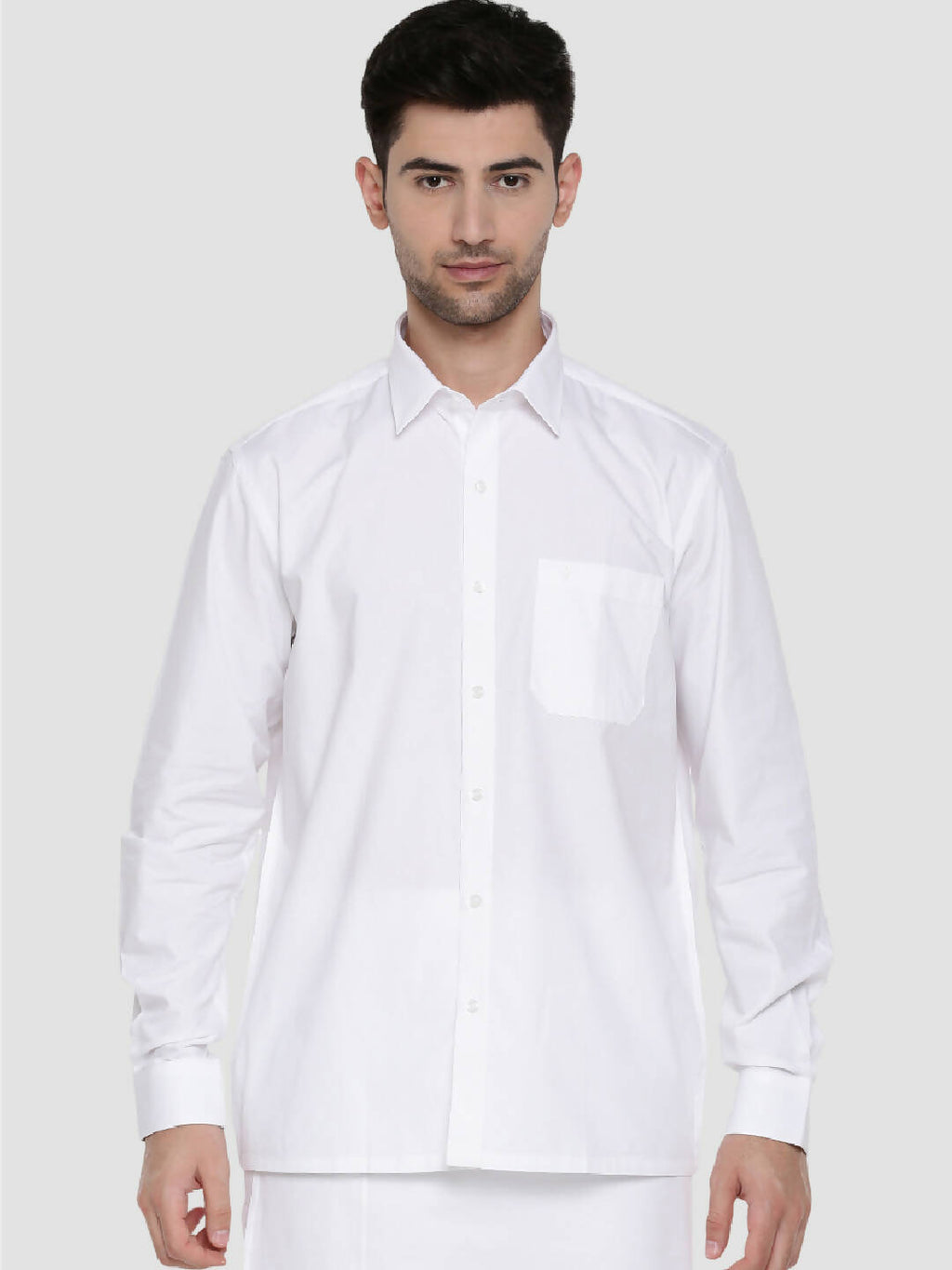 Ramraj Cotton Mens Full Sleeve Formal Poly Cotton White Shirt | Grocsy