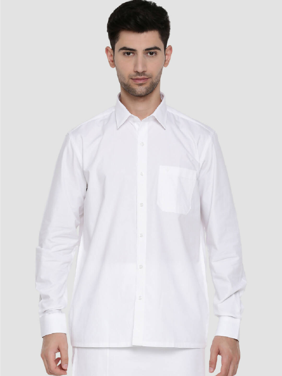 Ramraj Cotton Mens Full Sleeve Formal Poly Cotton White Shirt | Grocsy