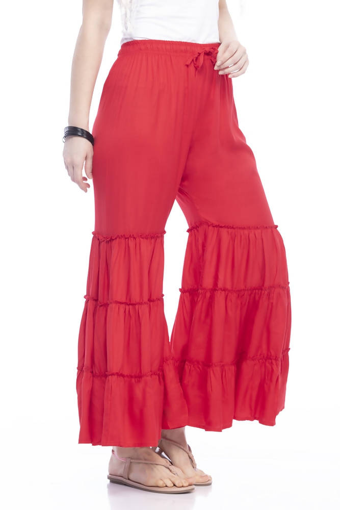 Mominos Fashion Reyon Cotton Red Palazzo | Grocsy
