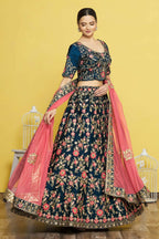 Blue Silk Semi-Stitched Wedding Bridal Lehenga - Nimaya | Grocsy