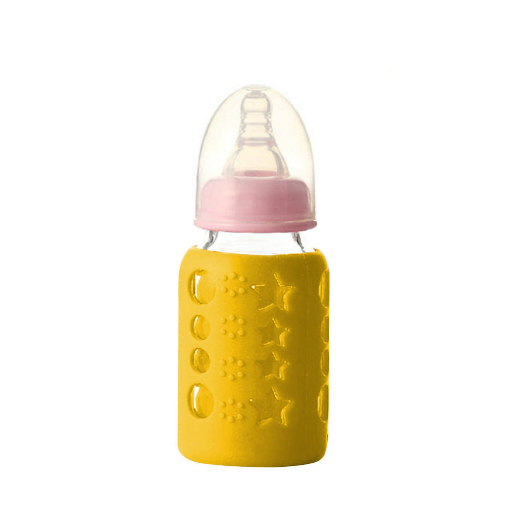 Safe-O-Kid Silicone Baby Feeding Bottle Cover Cum Sleeve for Insulated Protection 120mL- Yellow | Grocsy