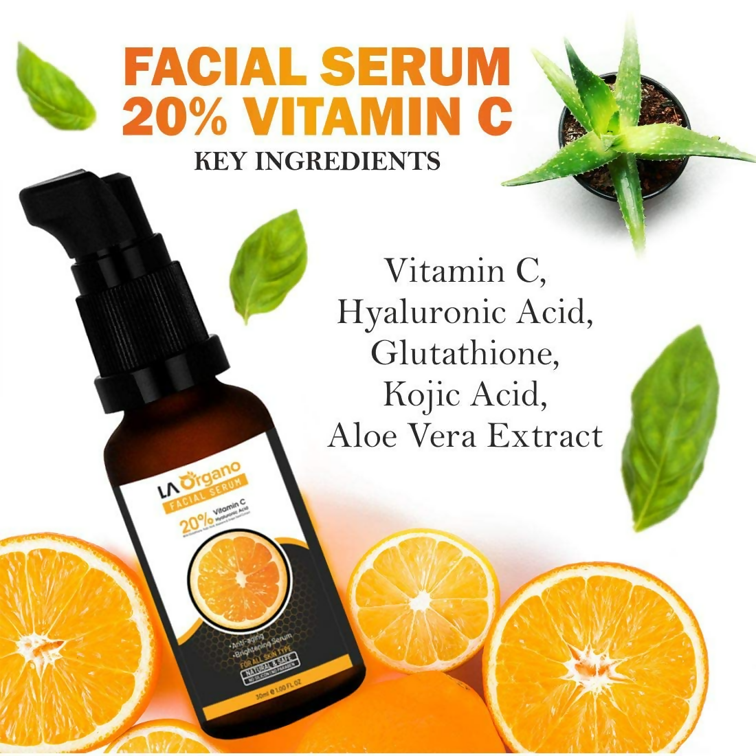 LA Organo Vitamin C Serum & Papaya Skin Whitening Cream Combo | Grocsy