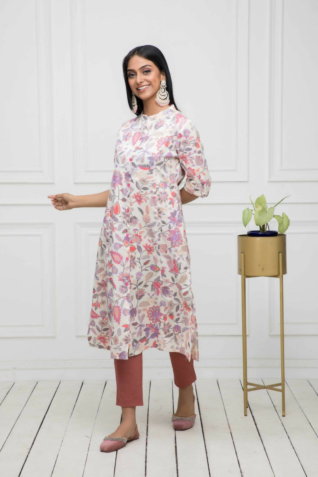 Myshka Women Cotton A-Line Round Neck Multi Floral Kurtas | Grocsy
