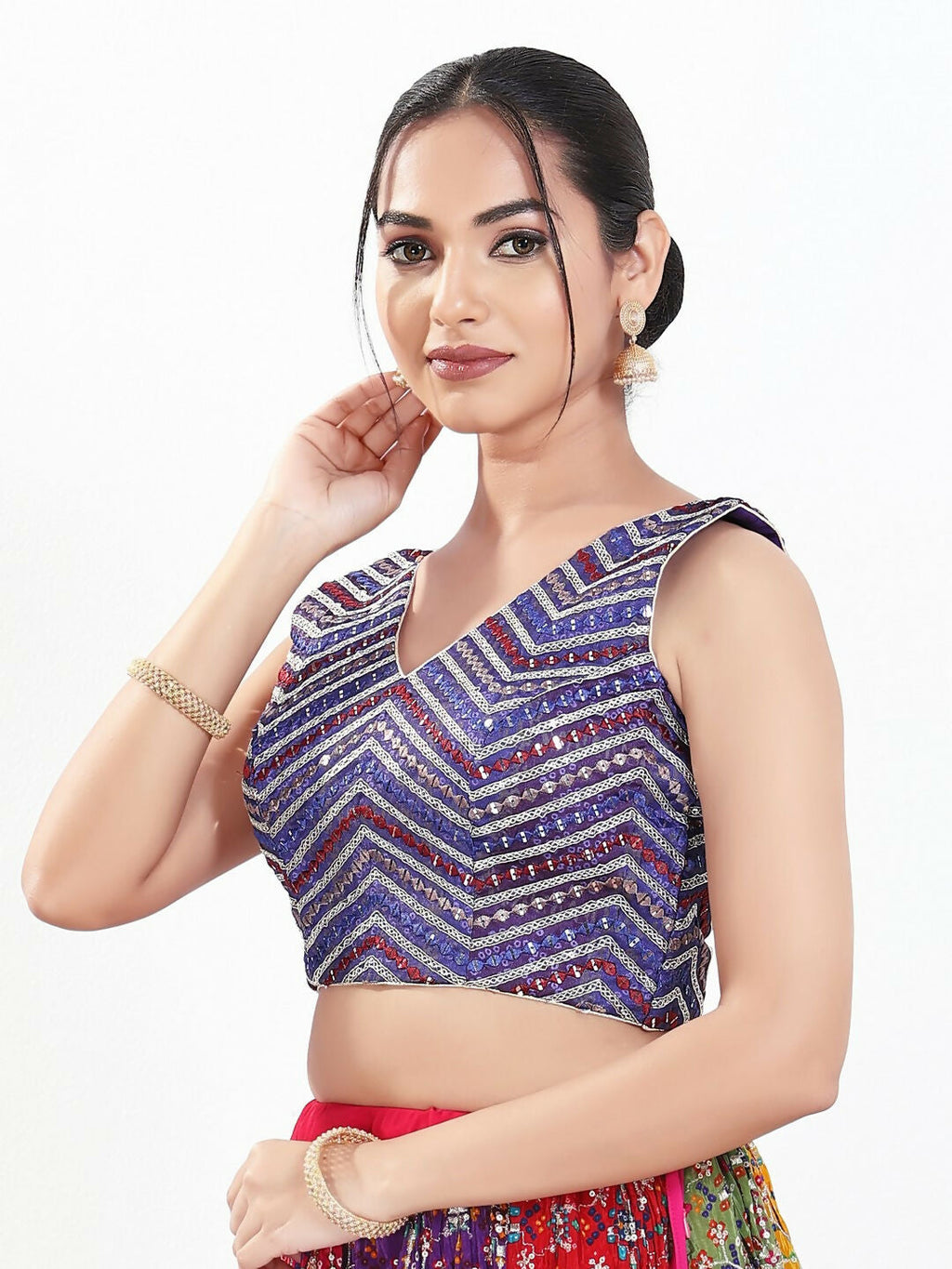 Joban Fashion Purple Silk Padded Blouse With V Neck Sleeveless | Grocsy