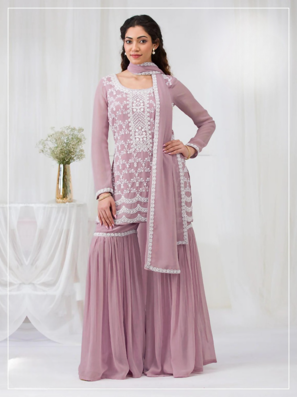 Anaita Pink Faux Georgette Stitched Suit with Embroidery Cotton Thread & Sequence Work | Grocsy