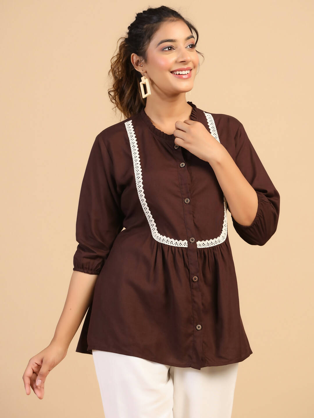 Womens Brown Rayon Solid Top - Keeva | Grocsy