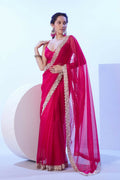 Pink C/H Net Solid Designer & Lace Work Saree - Samaa | Grocsy