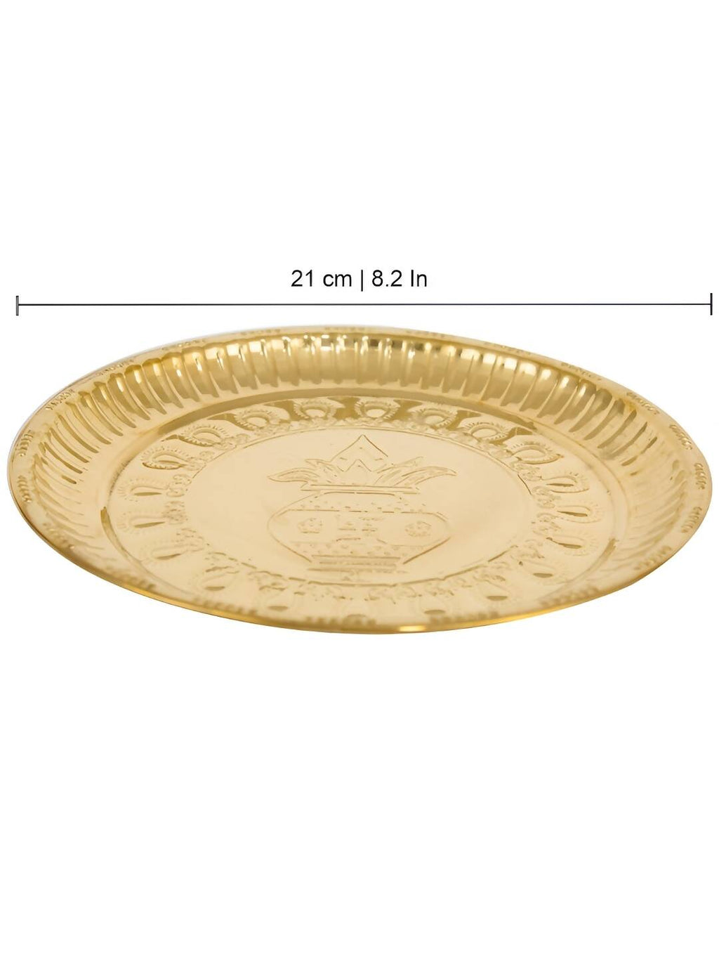 Spillbox Gold-Toned Brass Kumbham Embossed Round Thali Pooja Essential | Grocsy