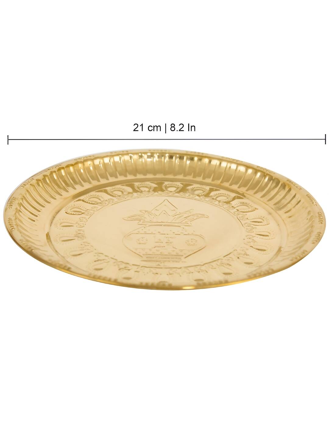 Spillbox Gold-Toned Brass Kumbham Embossed Round Thali Pooja Essential | Grocsy