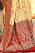 Joban Fashion Yellow Crepe Chiffon Pure Handloom Banarasi Silk Saree | Grocsy
