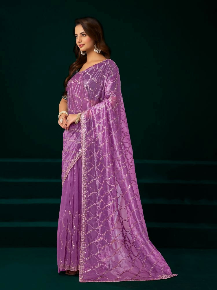 Joban Fashion Lavender Net Party Wear Sarees | Grocsy