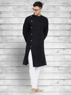 Even Apparels Black Cotton Linen Asymetrical Kurta - Black | Grocsy