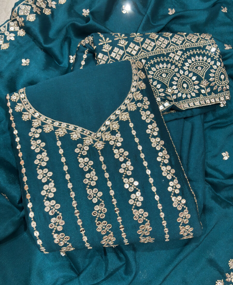 KC Latest Cocktail Wear Aqua Blue Chinon Sharara Suit For Women | Grocsy