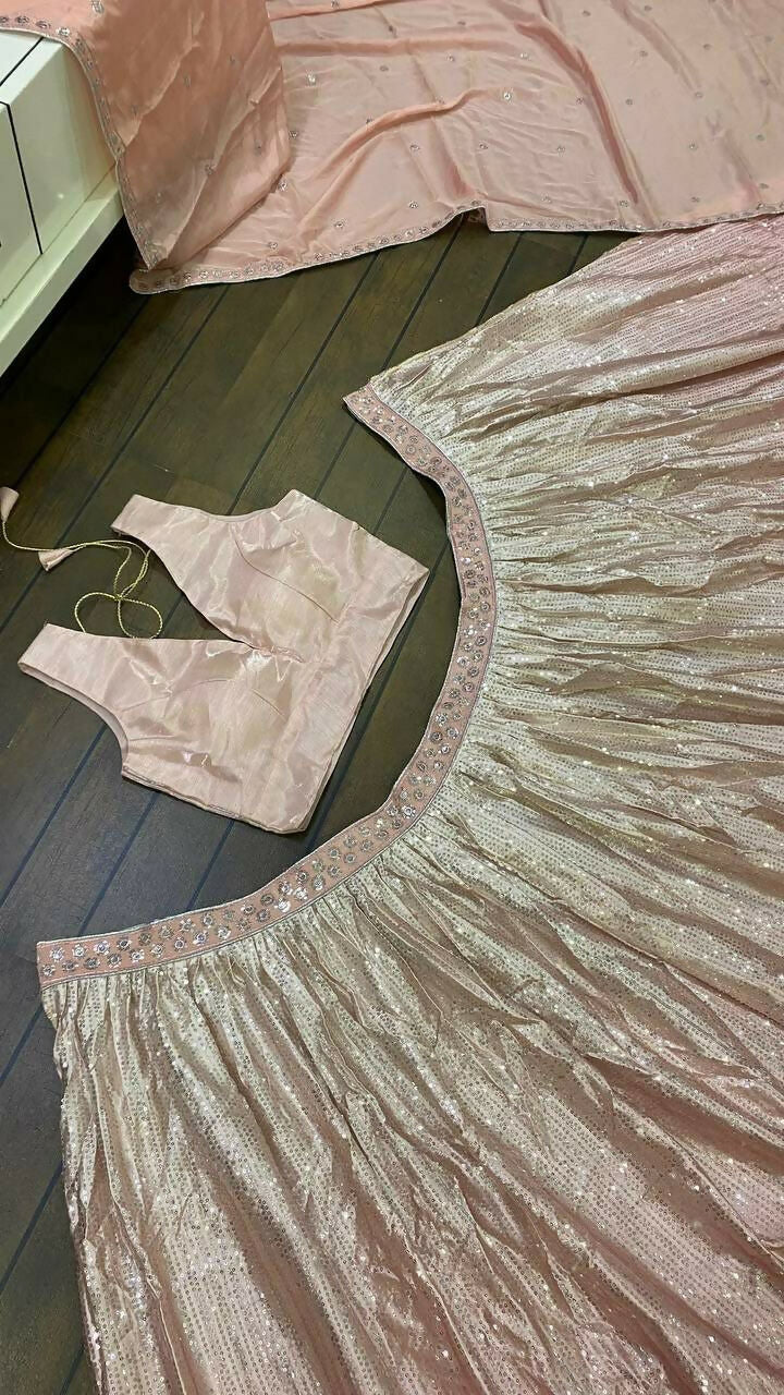 Jyoti Fashion Women's Peach Satin Silk Sequins Designer Lehenga Choli Set | Grocsy
