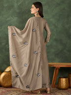 The52 Women's Gorgeous Embroidery Work Vichitra SIlk Fabric Flared Anarkali Pant and Dupatta Set | Grocsy