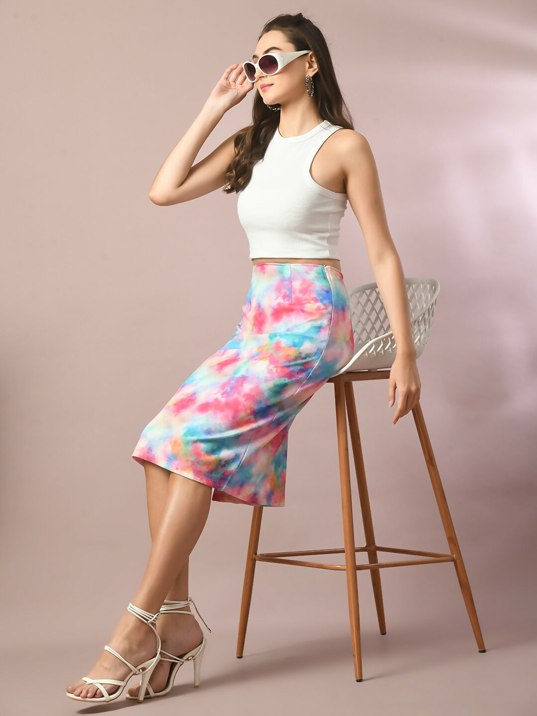 Myshka Women's Multi Printed Knee Length Party Embellished Skirts | Grocsy