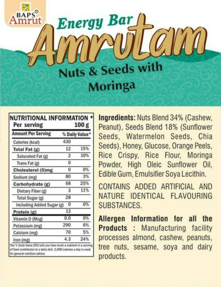 Baps Amrut Energy Bar Amrutam (Nuts & Seeds With Moringa) | Grocsy