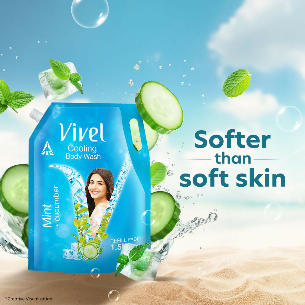 Vivel Cooling Body Wash Mint & Cucumber Moisturizing Shower Gel Supersaver XL Refill Pouch | Grocsy