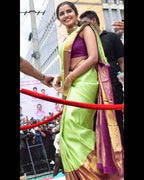 DEIANA'S Beautiful Designer Golden zari Soft Lichi Silk Saree - Pista | Grocsy