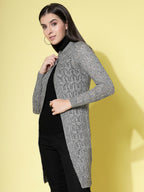 Women Self Design Long Grey Acrylic Winter Shrug - Wool Trees | Grocsy