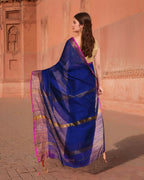 Joban Fashion Women Navy Blue & Megenta Pink Trendy Cotton Saree | Grocsy