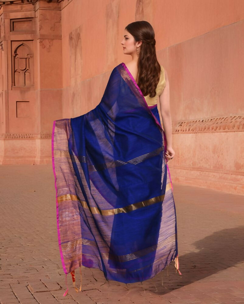 Joban Fashion Women Navy Blue & Megenta Pink Trendy Cotton Saree | Grocsy