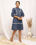 FIORRA Women's Blue Cotton Floral Printed Western Dress | Grocsy