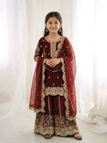Teeya Creation New Trendy Fully Stitched Ready to Wear Kids Kurta Palazzo Set-Maroon | Grocsy
