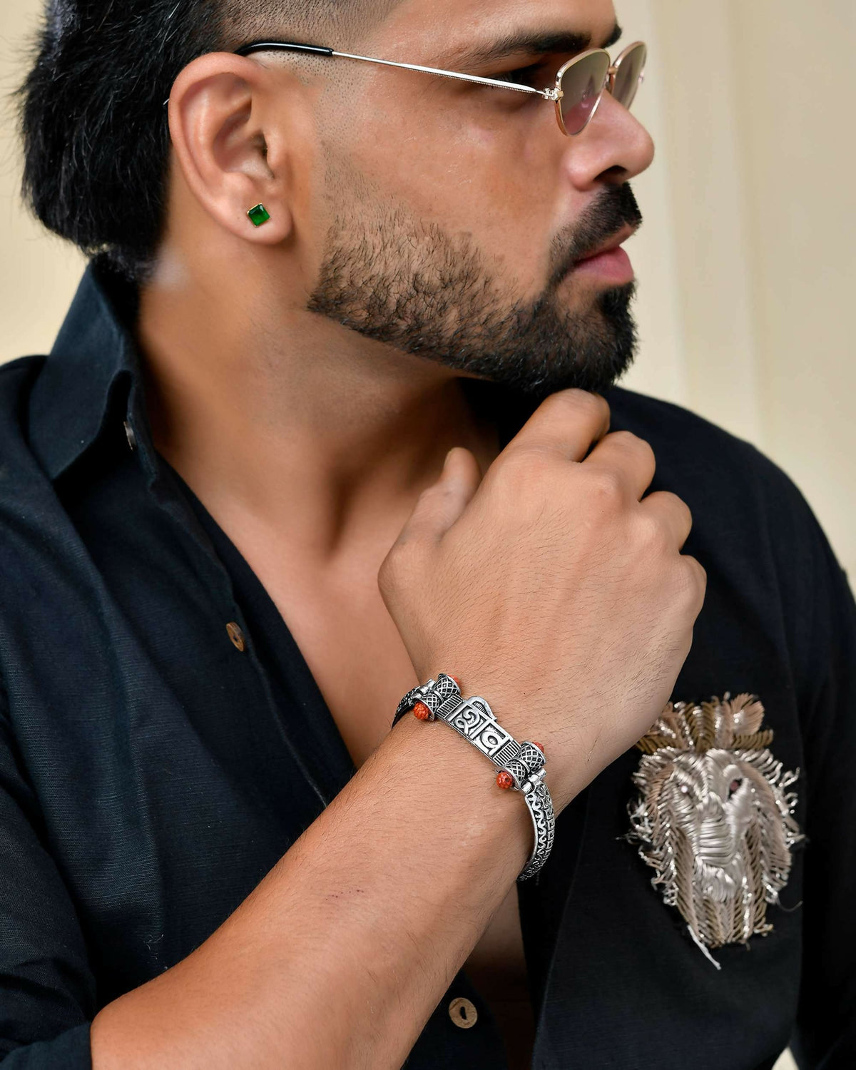 VOJ Silver Plated Shiv Kada Bracelet