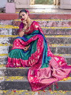 Shree Shyam Fashion Teal Soft Silk Saree | Grocsy