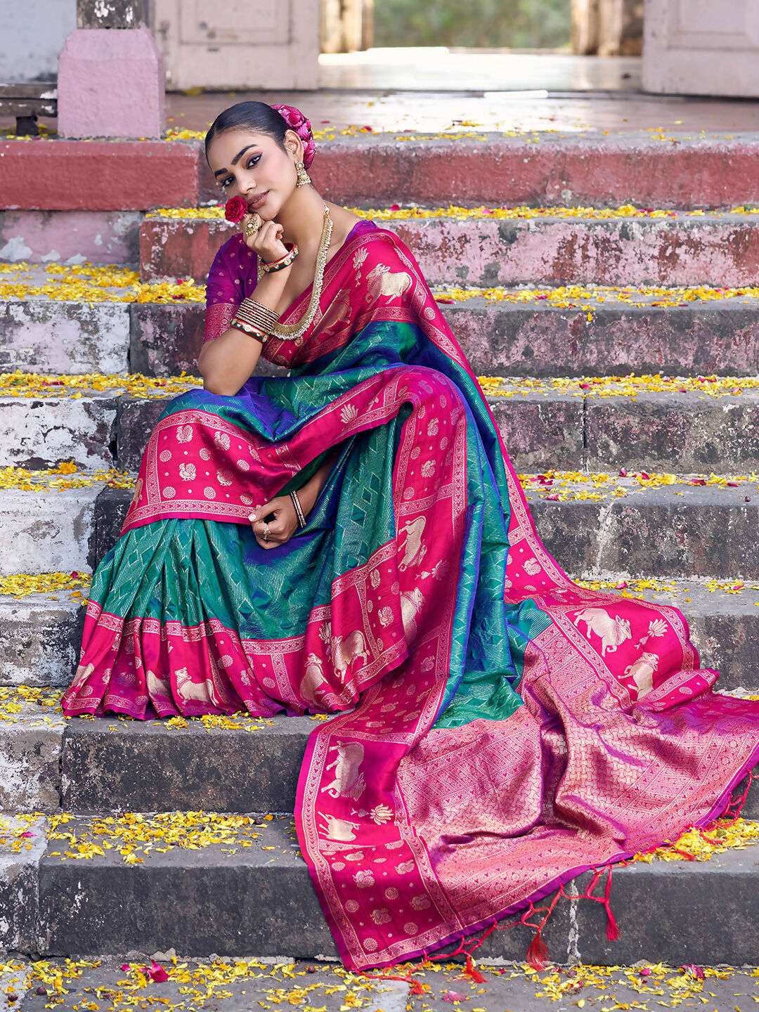 Shree Shyam Fashion Teal Soft Silk Saree | Grocsy
