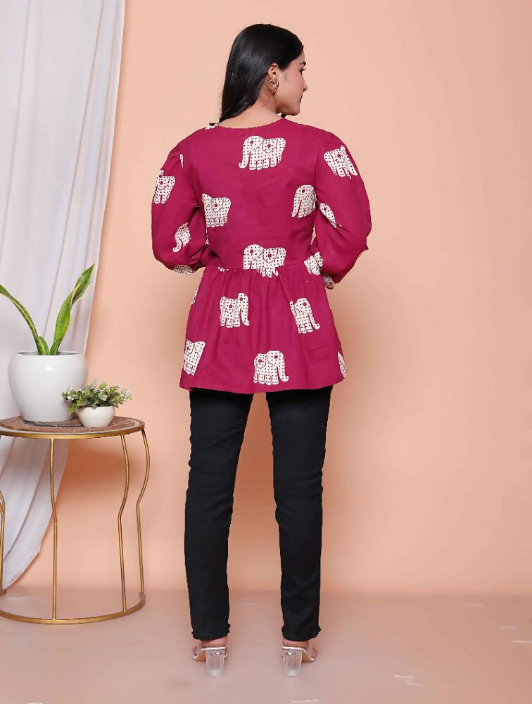 Miravan Womens Magenta Animal Print Butterfly Top | Grocsy
