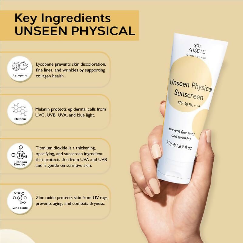 Aveil Unseen Physical Sunscreen SPF 50 PA +++ | Grocsy